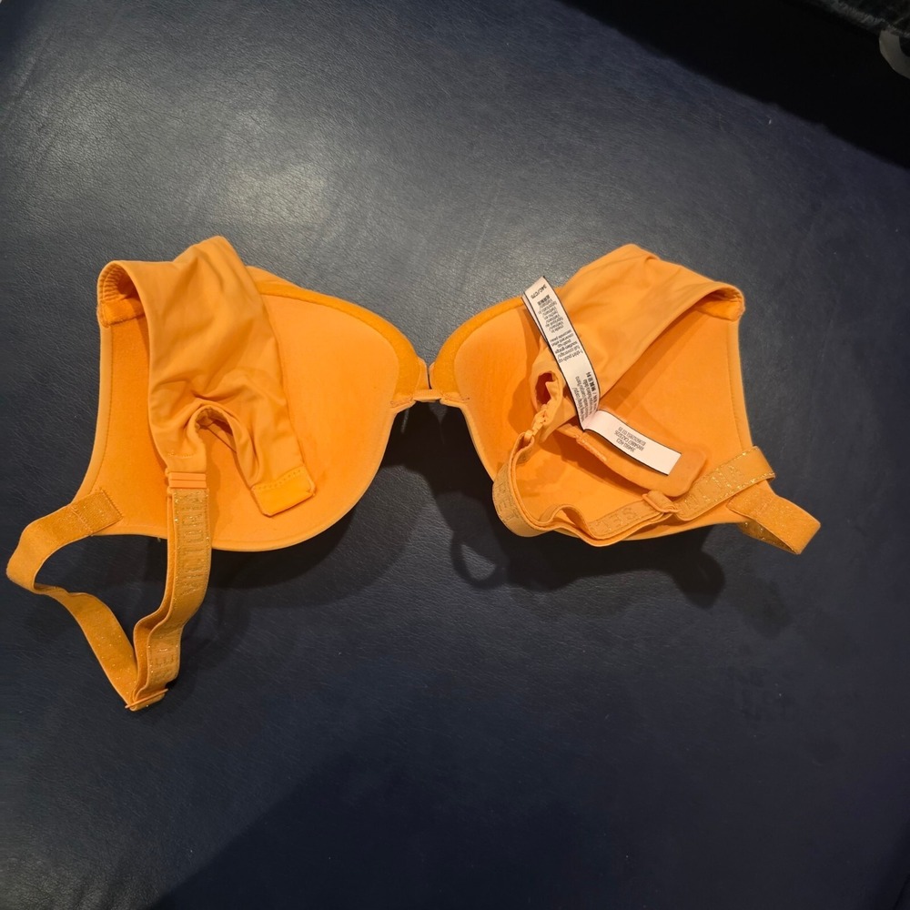Victoria's Secret T-Shirt Push-Up Bra Orange Full Coverage Logo Straps 34C - Picture 2 of 4